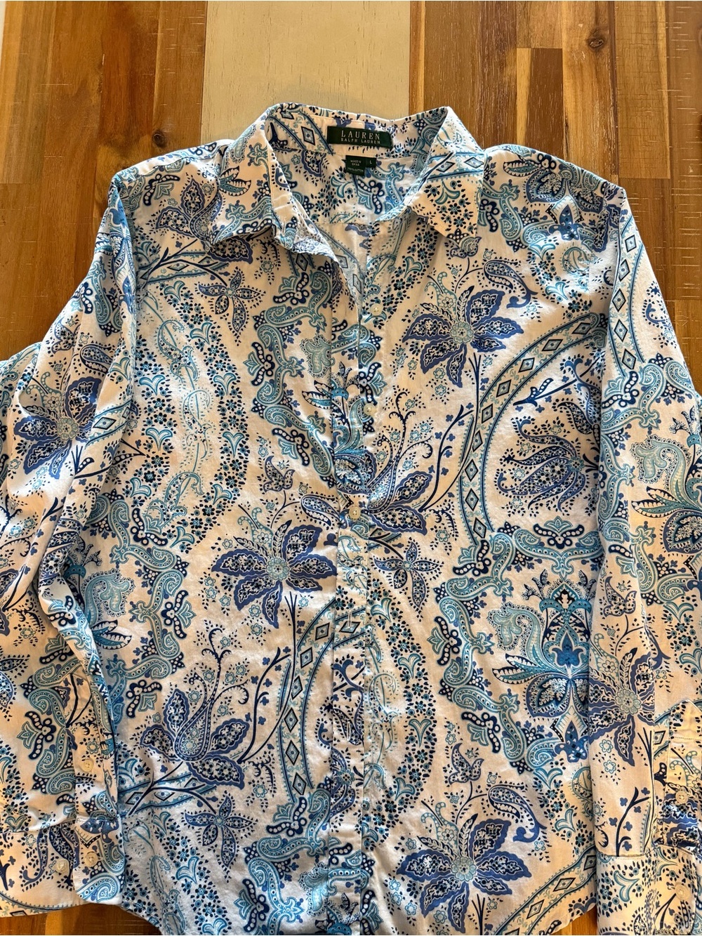 Ralph Lauren Cream Button-Down Shirt with Blue Paisley Print